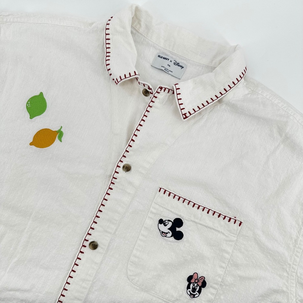 Old Navy Button Up Shirt Womens XXL White Disney Mickey Minnie Linen Blend